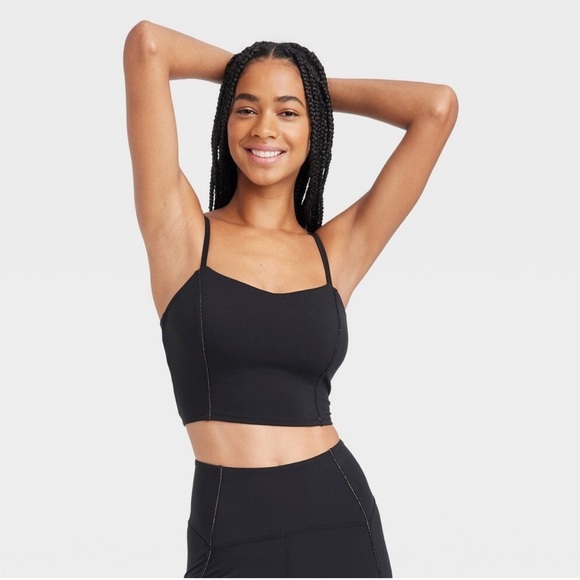 Joylab Longline Bra With Metallic Corset Detail Black XS NEW - Picture 1 of 8